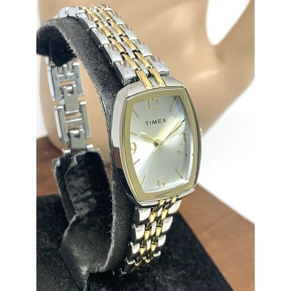 Timex Women's Watch TW2T50200 Quartz Silver Dial Rectangle Two Tone Steel 21mm - Picture 13 of 14